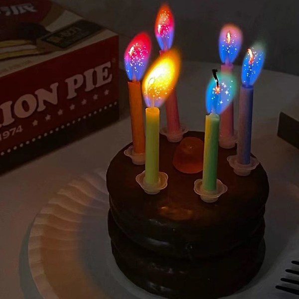Färgade födelsedagsfesttillbehör Bröllop Färgglada flammor Flerfärgade ljus Säker flamma (6-72PCS) zd QE2024 6 pcs candles