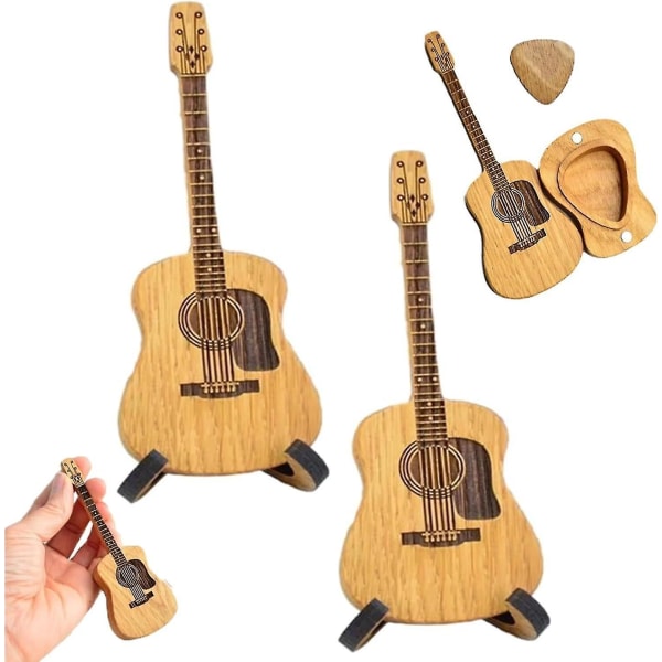 Akustisk gitarrplocklåda i trä, gitarrlåda för pick, gitarrplockhållare, present till gitarrspelare Akustisk gitarrplocklåda i trä med stativ