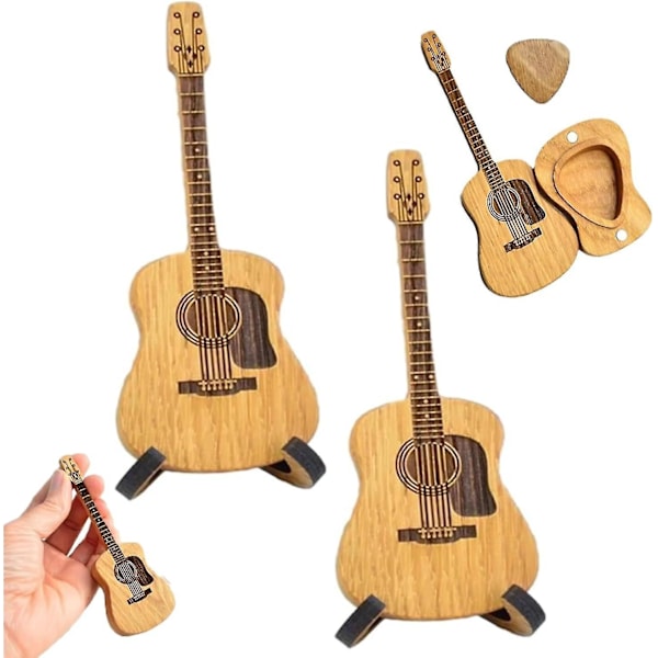 Trä Akustisk Gitarr Plektrumlåda, Gitarrlåda För Plektrum, Gitarr Plektrumhållare, Present Till Gitarrist Trä Akustisk Gitarr Plektrumlåda Med Stativ