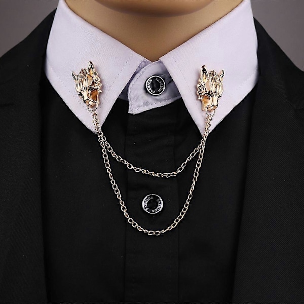 Kostymskjorta Krage Tofs Kedja Kavajnål Brosch Vargmärke Retro Nålar silver b with chain