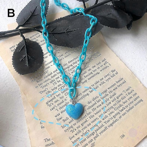 Halsband med bokstavstryck i harts/glänsande hjärta, justerbar längd, halskedja, smycke, kärlekshänge, halsband blue b