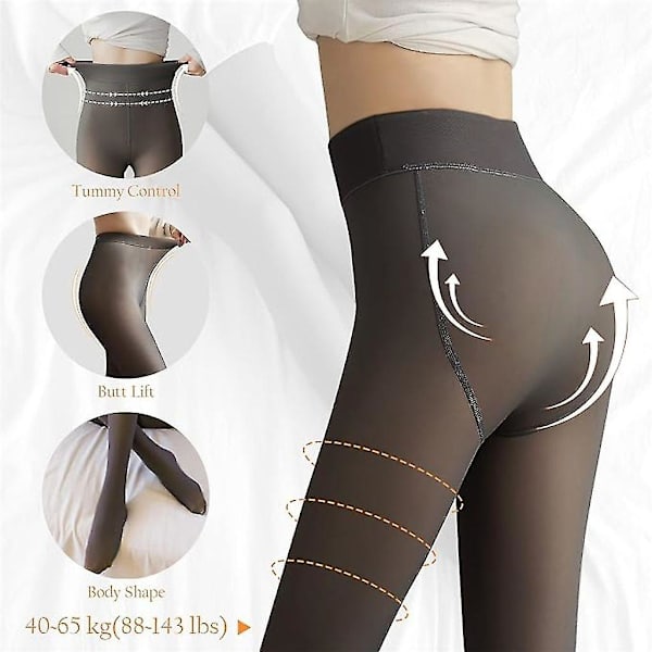 Par med termiske strømpebukser for kvinner, fôrede fleece strømpebukser for vinteren, varme plysjstrømper med falskt gjennomsiktig design, koselige leggings, -GSL gray