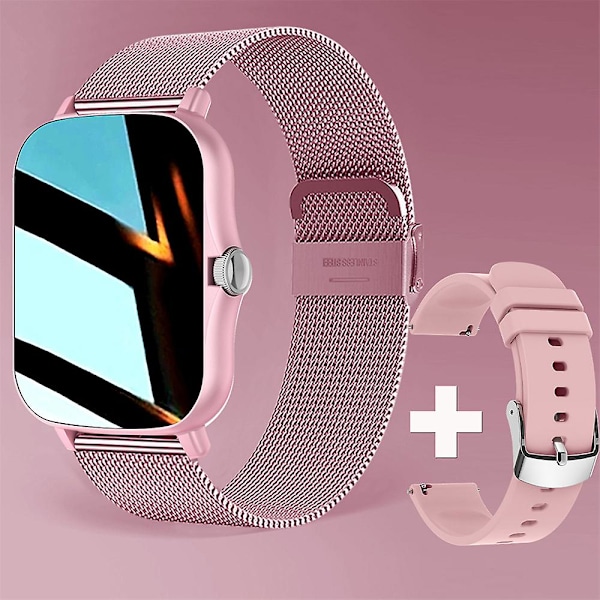 Älykello Android 1.44'' Värillinen Näyttö Bluetooth-puhelu Naiset Miehet Unisex pink silicone*milan steel strap