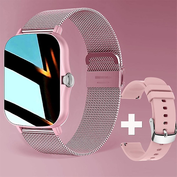 Smartwatch Android 1.44'' Färgskärm Bluetooth Samtal Kvinnor Män Unisex pink silicone*milan steel strap