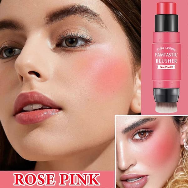 Krämrouge Stick 3-i-1 Multifunktionellt Smink, Långvarigt Vattentätt Bärbart (#02 Rose Pink)