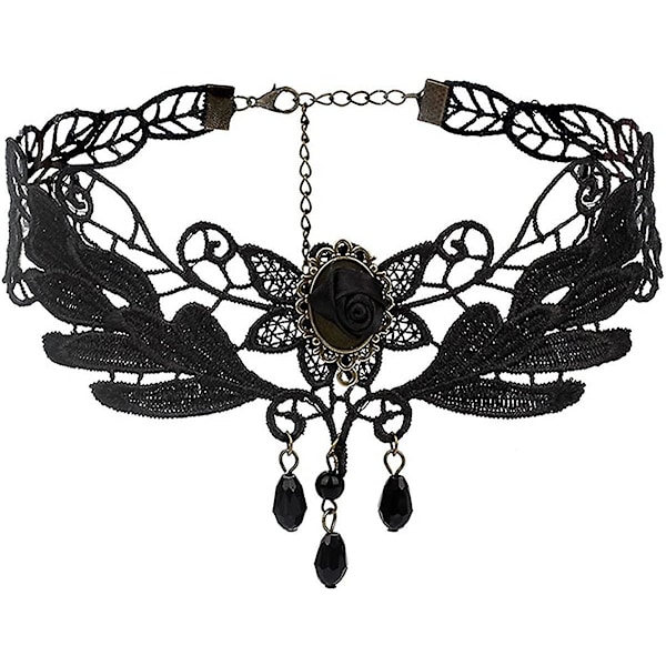 Tatuering Halsband Halsband För Kvinnor - Flickor Punk Goth Halsband, Charm Svart