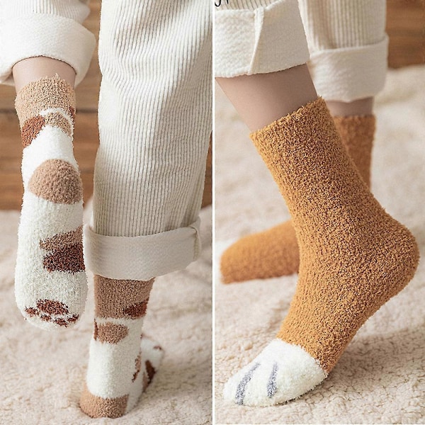 Dame Fuzzy Sokker Vinter Varme Bløde Hyggelige Fluffy Mikrofiber Hjemmesko Sovesokker Damer Strømper polka dot khaki