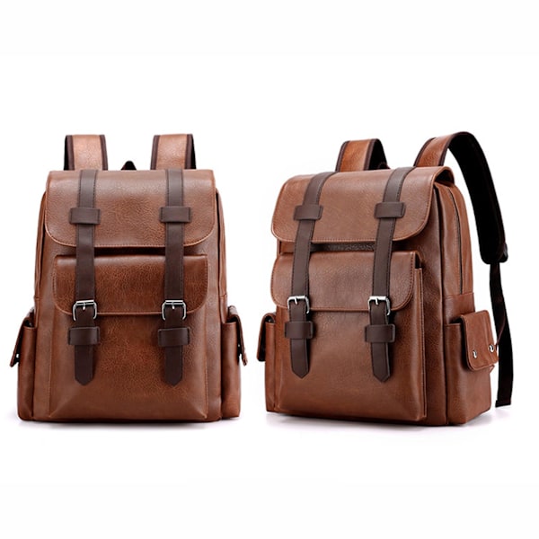 Læder Laptop Rygsæk Til Mænd, Arbejde Business Rejse Kontor Rygsæk College Bookbag, Casual Computer Rygsæk Passer Notebook 15.6 Tommer