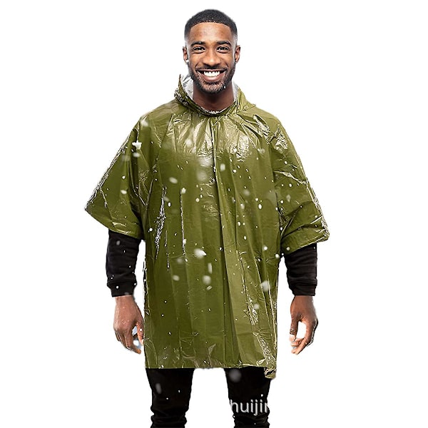 1/2 st nödfilt poncho, nödöverlevnad regn poncho lätt värme reflekterande regnrock PE aluminiumfilm varm vindtät utomhus ffy ZD 1 pc green