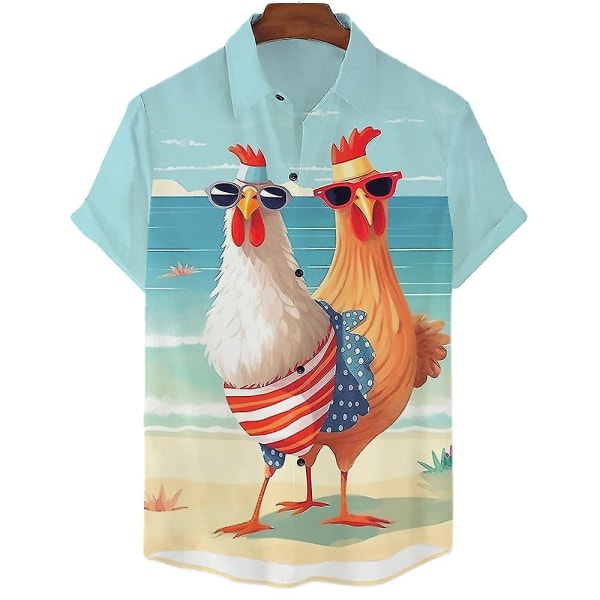 Kylling Hawaii skjorte Tropic skjorter med 3d print Herre Dame Strandbluse Herre Vocation Lapel Shirts Unisex Camisas ASF5E2311165 2XL