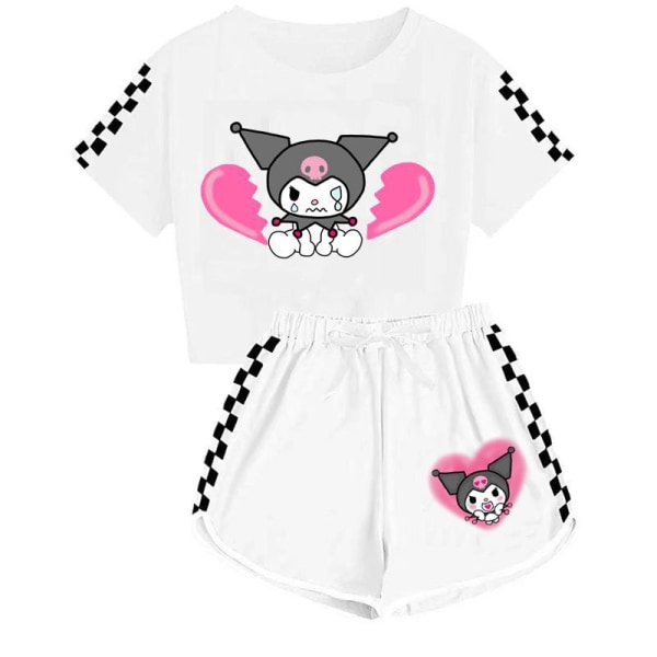 Kuromi pojkar och flickor T-shirt + shorts sportpyjamas set Flower type 2-white 160cm