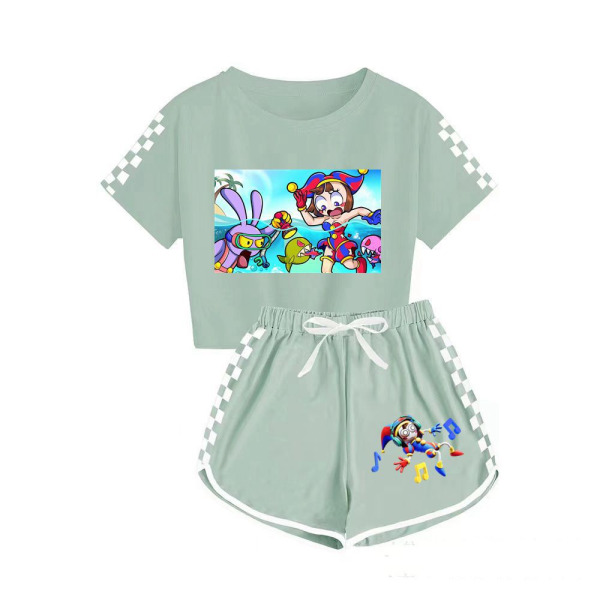 Magic Numbers Circus T-paita + shortsit urheilupyjamat pojille ja tytöille lasten set olive green 150cm