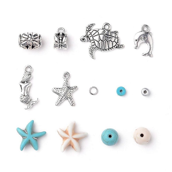 1 låda DIY 8 set Boho skalpärlor strandcharm anklet armband tillverkningssats justerbar fotkedja smycken med sjöstjärna skal charm turkos sten