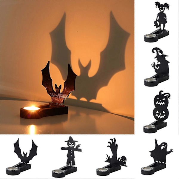 Halloween Ljusstake Unik Skugga Dekor Tealight Ljusstativ Bord Ljusstake Centerpiece Spöklik Atmosfär Prop -CHN a