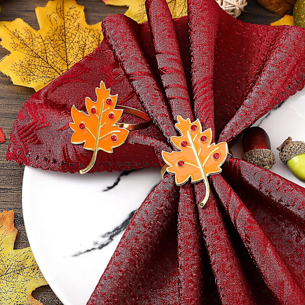 6 stk. oransje lønneblad serviettringer høst Thanksgiving serviettringholder spenne blad serviettring høst gårdsstil metall strass serviettringer for