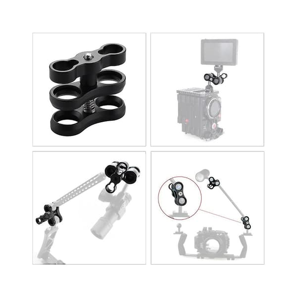 1\" Kugle Klemme Butterfly Clip Arm Dobbelt Holder Montering til Undervandsfotografering Dykning Lys System fo