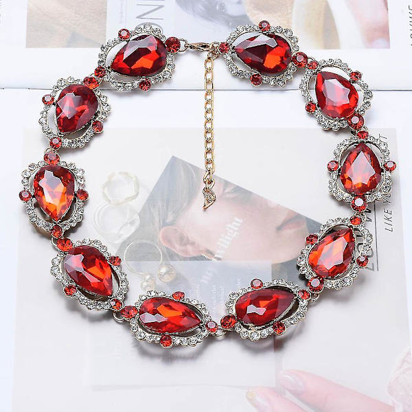 Luksusllinen Punainen Suuri Lasikristalli Choker-Kaulakorut Ripukset Naisten Korut S
