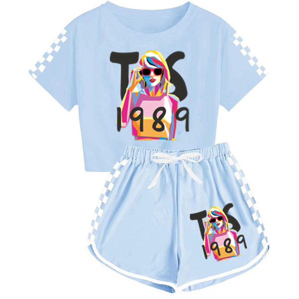 taylor swift T-shirt för män och kvinnor + shorts sportpyjamas set light green 140cm