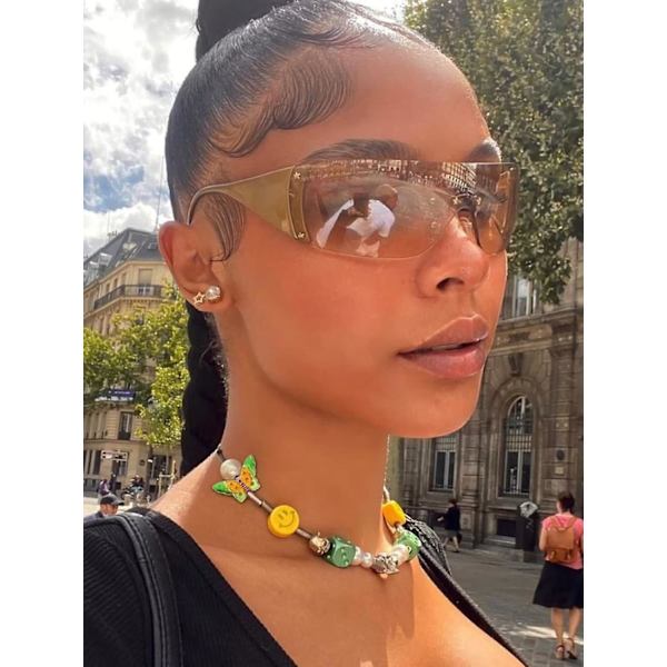 AIEYEZO Rimless Y2K Solglasögon Kvinnor Män Överdimensionerade Mode Wrap Around Ramlösa Solglasögon luxury gold