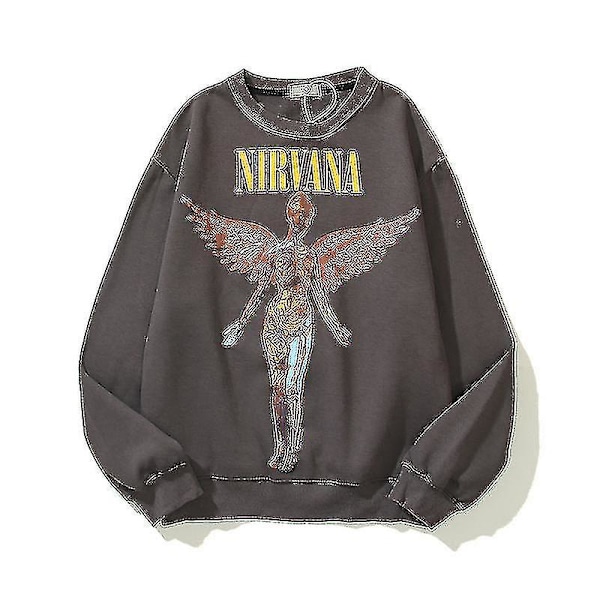 Nirvana Angels Rockband Tröja för Par, Lös Retro Sweatshirt med Rund Hals 2xl