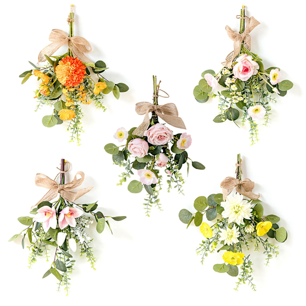 100% Ny, Kunstig Blomst Bouquet Grene Faux Ficus Twig Hjem Kontor Butik Fest Dekoration white yellow