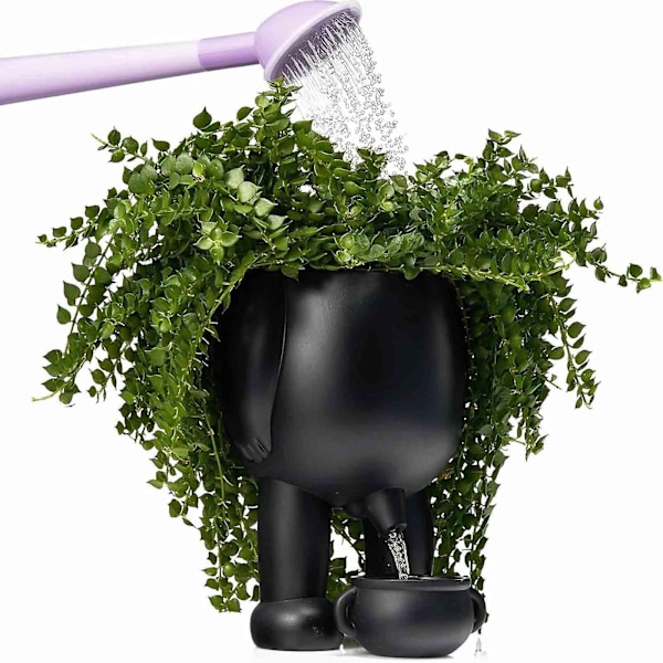 Sjov vase, der tisser, nyhedspotte til at tisse, potte til at tisse, sukkulente potter med dræn sort/hvid -GSL white without plant