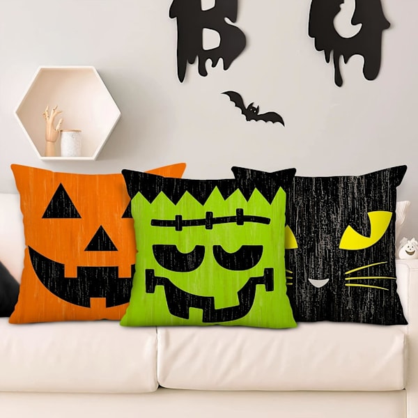 4 kpl Halloween-tyynynpäälliset, 18 x 18 tuumaa Retro Halloween -hahmojen ilmeitä heittotyynynpäälliset loma-sohvan koristeluun