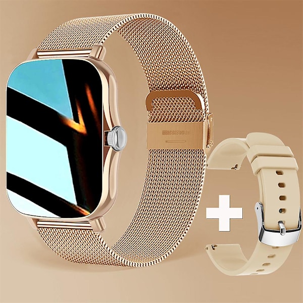 Smartwatch Android 1.44'' Färgskärm Bluetooth Samtal Kvinnor Män Unisex gold silicone*milan steel strap