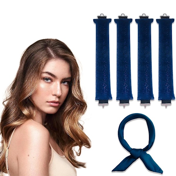 Värmefri locktång lockar pannband över natten för långt hår lockar vågor satin jumbo stor stor ingen värme hårrullar för kvinnor 6 juni 1 dark blue