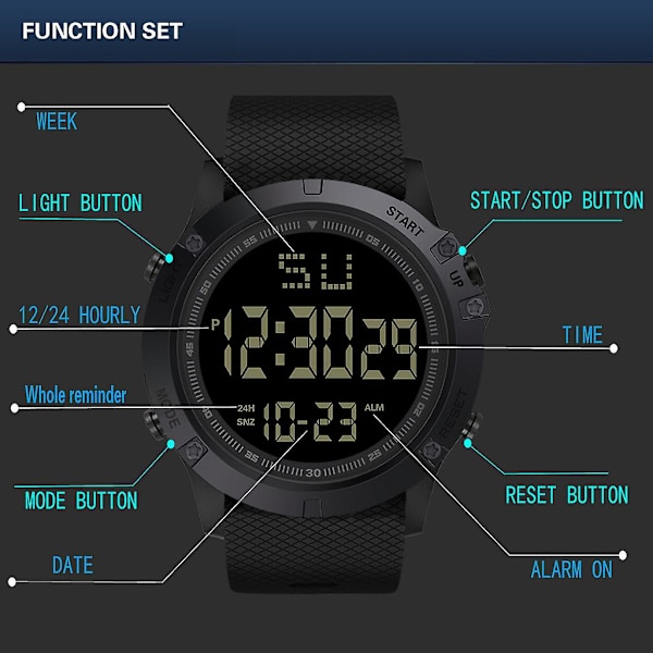 Herrsportklocka Multifunktionell Militär Sportklocka Vattentät Luminous LED Digital Barnklocka Stor Urtavla Student Elektronisk Klocka red