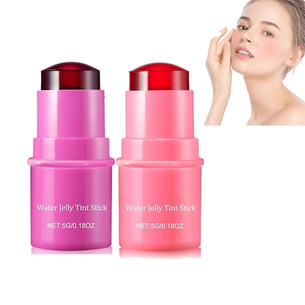 Mælkekølende Vandgelé Tint, Vandgelé Tint Stick, Mælkegelé Tint Gelé Blush Stick, Gennemsigtig Læbe & Kind Farve Byggelig Akvarel Finish 2pcs a