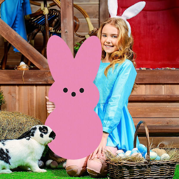 Pääsiäispupun Pihapylväät - Pääsiäisen Pihamerkit Pupun Puutarhakoristeet Pylväillä - Pääsiäispupun Merkit Koristeeksi Puutarhaan Terassille Nurmikolle pink