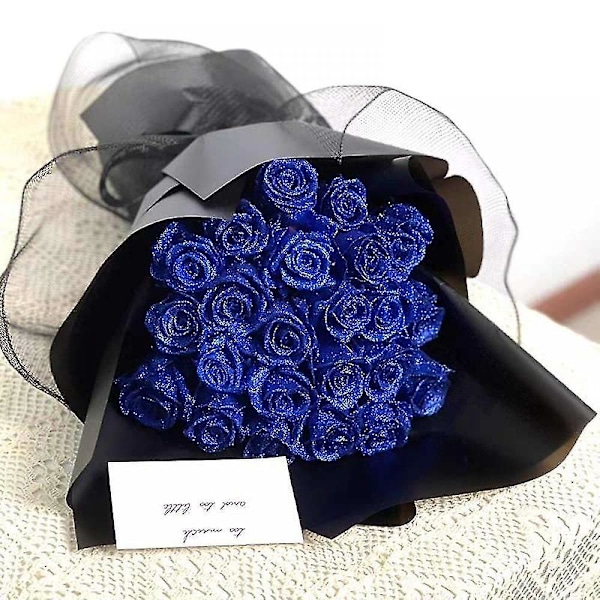 Valentine's Day 24PCS Glitter Rose Bukett Blå Kunstige Rose Blomster Bukett Evigvarende Skinnende Falske Roser Bukett Kjærlighetsgaver Til Valentine's Day Gi golden