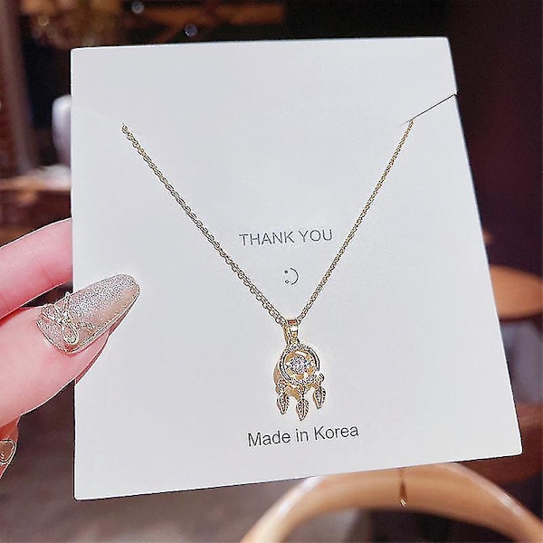 Women Necklace Chain Choker Pendant Jewelry Girls Gift Feather Real Gold Plating Inlaid Jewel