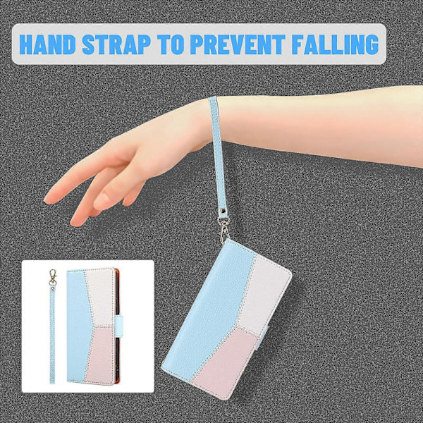 Etui til iPhone 12 Mini - Tre-farvet Syning Coque Magnetisk Lomme - Blå
