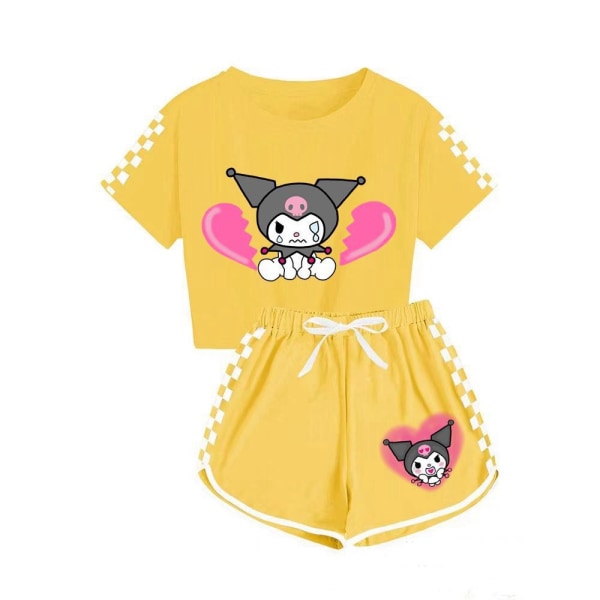 Kuromi drenge og piger T-shirt + shorts sportspyjamas børnesæt yellow 150cm