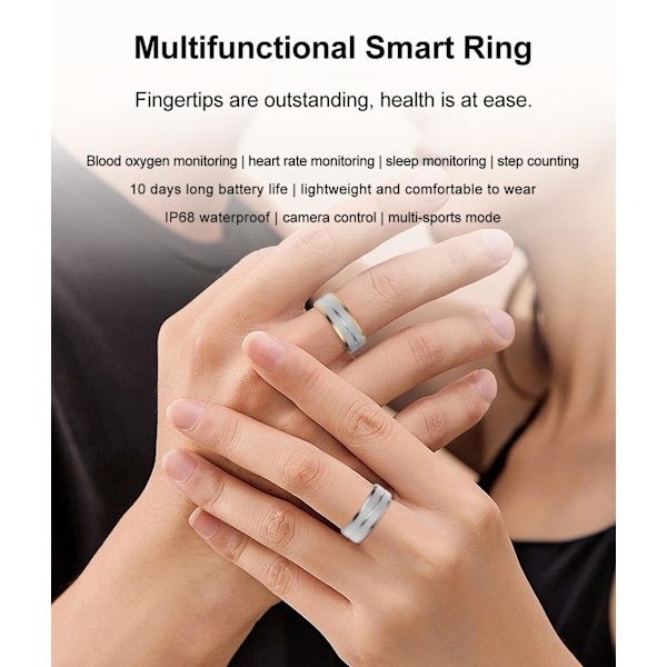Smart ringe til mænd og kvinder, fitness tracker vandtæt sundhedstracker ring til blodoxygen, tryk, skridttæller, hjertefrekvens og søvnsporing, Comp 0.72in or 18.2mm