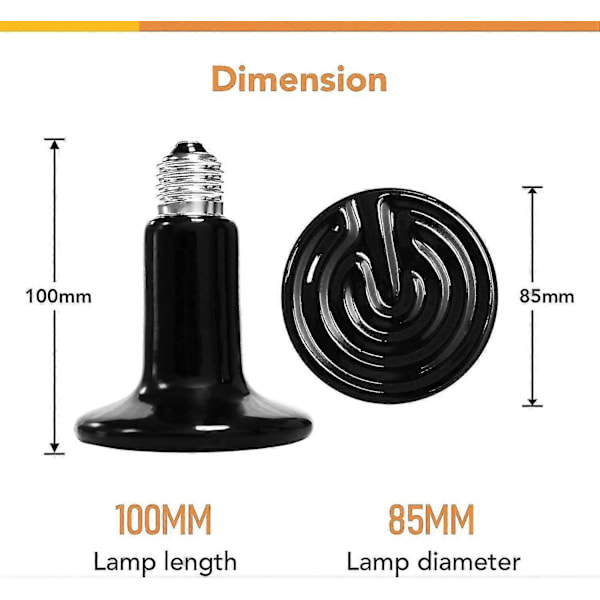 150W Keramisk Varmestråler Lampe Ikke-lysende Brooder Pære Til Amfibier Og Inkubation