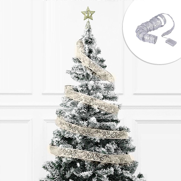 Julebånd med LED-lysstreng, julepynt, pynt til juletreet, anheng, gaver, gullstemplet dobbeltlagsbånd a