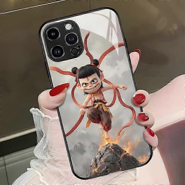 2025 Nytt iPhone 16 Nezha Anime-mobilskal Glasskal (A,iPhone16) Silver