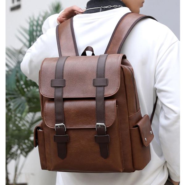 Læder Laptop Rygsæk Til Mænd, Arbejde Business Rejse Kontor Rygsæk College Bookbag, Casual Computer Rygsæk Passer Notebook 15.6 Tommer