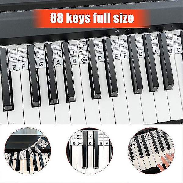 Fjernelses 88 Tangenter Klaver Keyboard Note Etiketter Genanvendelige Silikone Klaver Noter Guide Stickers -JRZD black and white