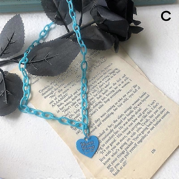 Halsband med bokstavstryck i harts/glänsande hjärta, justerbar längd, halskedja, smycke, kärlekshänge, halsband blue c