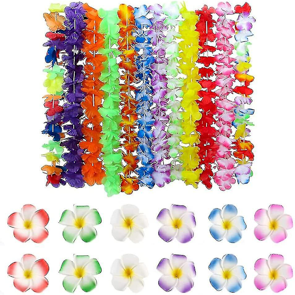 24 stycken hawaiianska girlanger, hawaiianska tropiska blommor, hawaiianskt halsband -JRZD