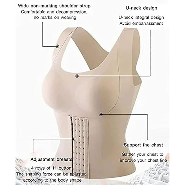 3 i 1 Talje-træner BH, Talje-knappet BH Shapewear, Talje-træner Vest til Kvinder Underbryst Korset Kropsformer beige m