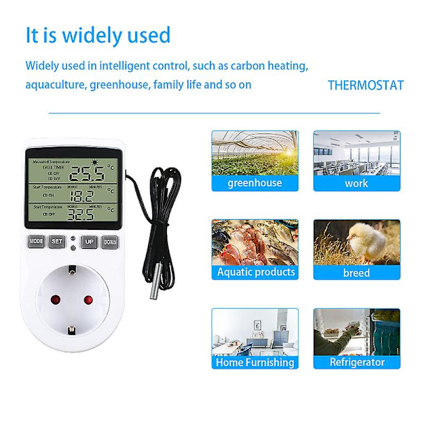 2024 Digital / Oppvarming Kjøling Termostat Sokkel Lcd Temperaturkontroller, 230v For Drivhus Gård Temperaturkontroller/Terrarium Termostat(sokk eu