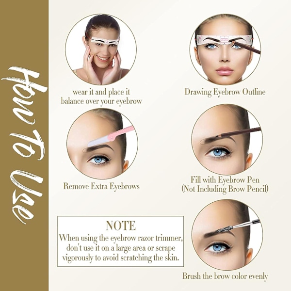 12 st Eyebrow Stencil Set, DIY Eyebrow Stamp Stencil, Brow Make-Up Shaping Tool med Rem och 1 Rakapparat