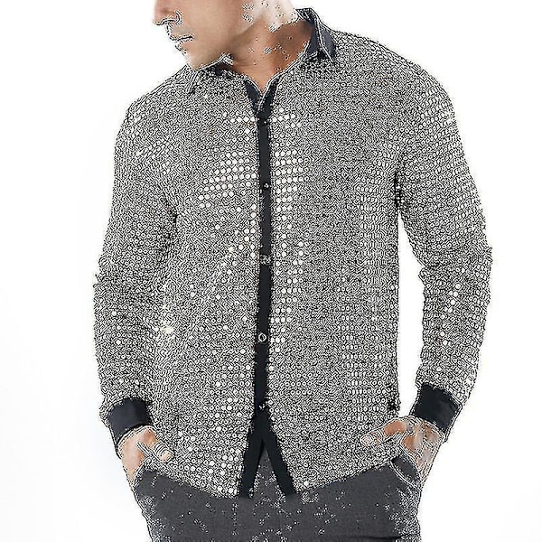 Herre skinnende paljett mesh topp, 60-70-talls disco dansetøy ZD B2 2xl