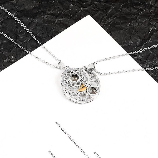 Sterling-hopeaketjun kaulakoru, aurinko ja kuu Yin Yang -pariskaulakoru, magneettinen kaulakoru, heijastuskaulakoru
