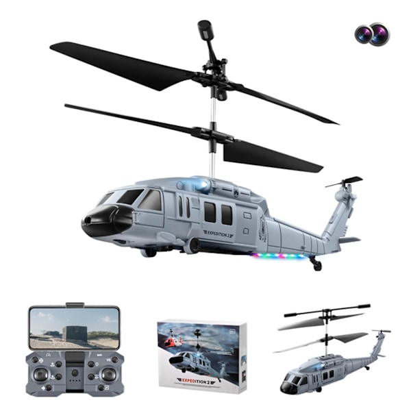 Fjernstyret Helikopter med Hindringsovervågning, 1080P Dobbelt Kamera, 2.4GHz 3.5CH RC Helikopter med LED Lys, OneKey Start/Landing, Højdehold gray
